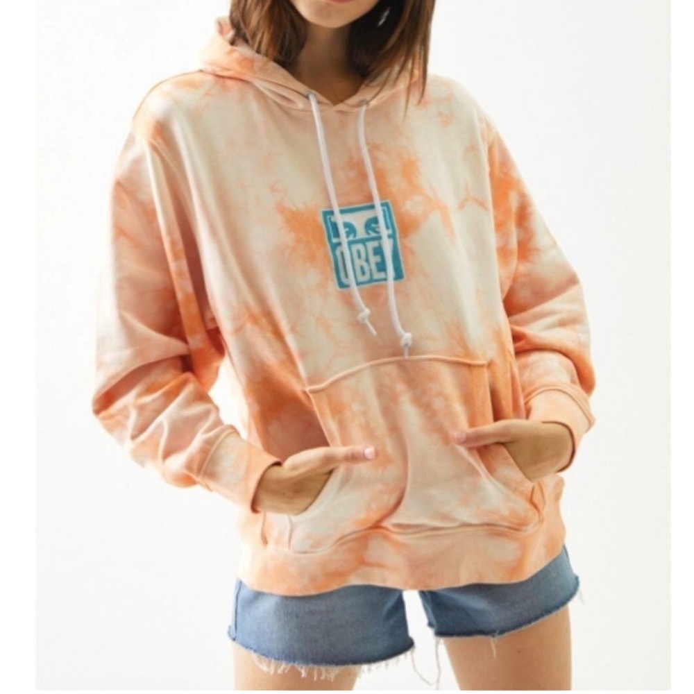 OBEY Worldwide Sustainable XS Tie Dye Organic Cotton Pullover Hoodie 🧡